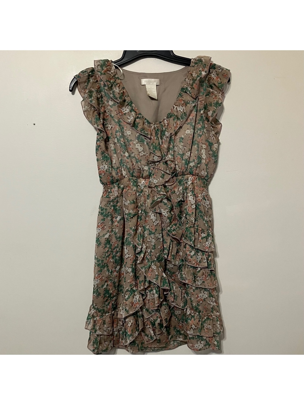 MM Couture Coquette Boho Chic Whimsical Floral Ruffle Sleeveless Dress Small
